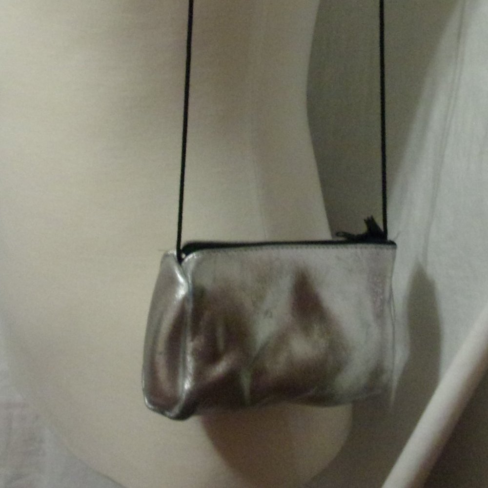 Matte Metallic Silver On Leather Mini Handbag Clutch NWOT